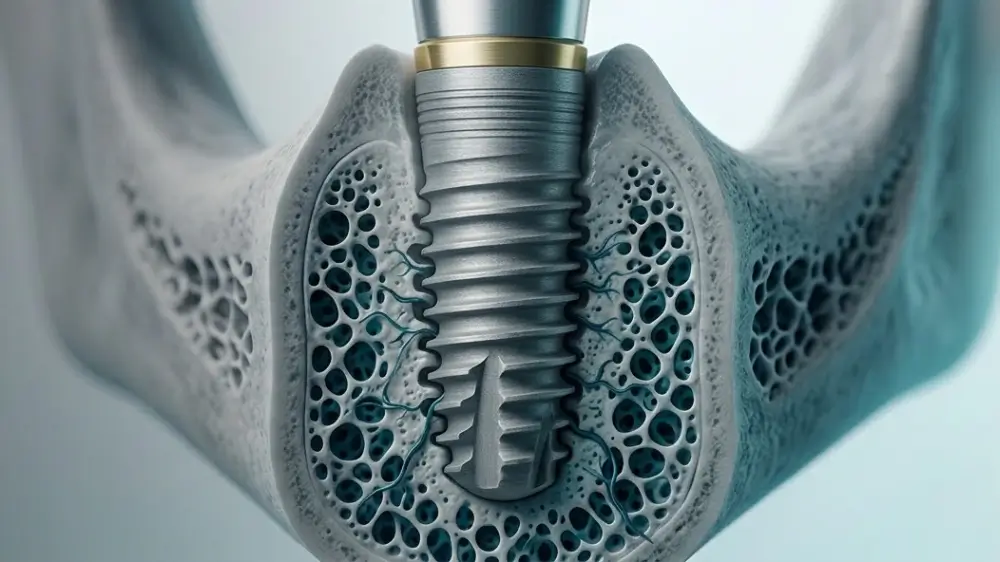 Picture of a jawbone with an implant illustrating the osseointegration of dental implants