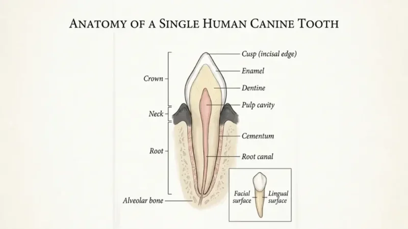 Cross-section anatomical illustration of a single human canine tooth