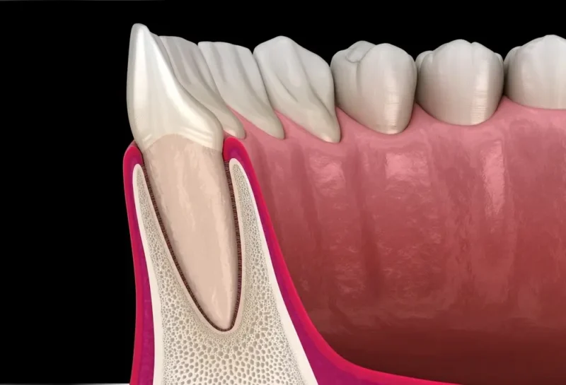 Cross-section view of a canine tooth inside a human mouth (digital illustration)