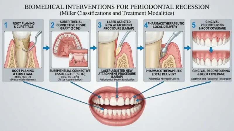 Infographic image illustrating the most effective treatments for gum recession in great medical detail