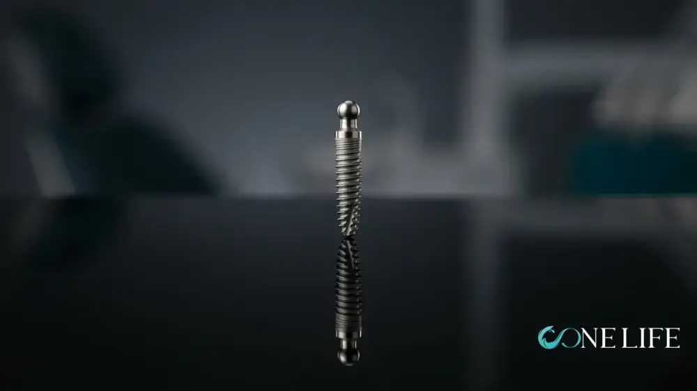Header picture illustrating a mini dental implant over a mirroring black table