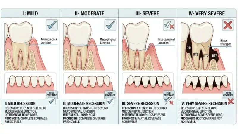 Infographic image illustrating the progressive stages of gum recession